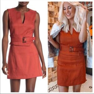 Veronica Beard Sadira Linen Belted Sheath Dress Rust V-Neck Sleeveless Size 4